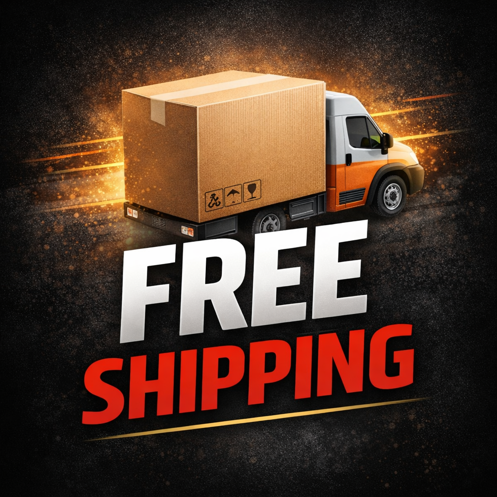 Delivery truck with large box and text 'Free Shipping' for Aznolt home fitness gear.
