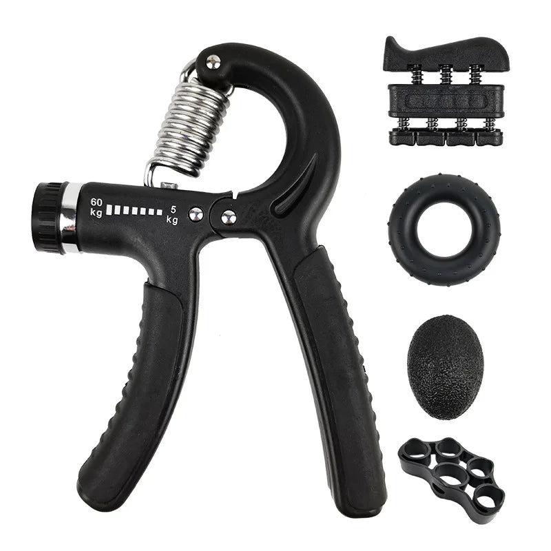 Aznolt adjustable hand grip strengthener kit with grip trainer, finger exerciser, and resistance ring for home fitness and muscle training.