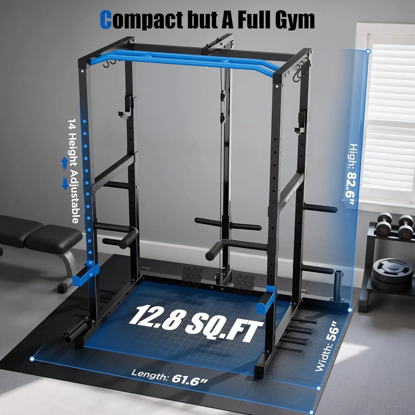 Aznolt® LAT Power Cage with Cable Crossover System – Home Gym Strength Trainer