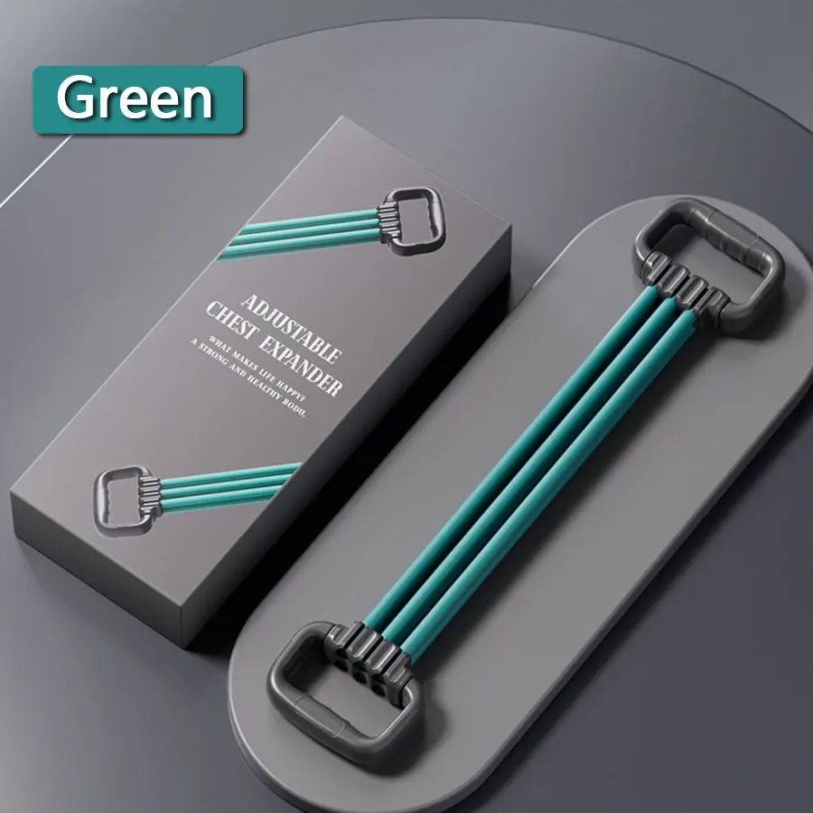 Aznolt green adjustable chest expander resistance band home fitness equipment on gray surface