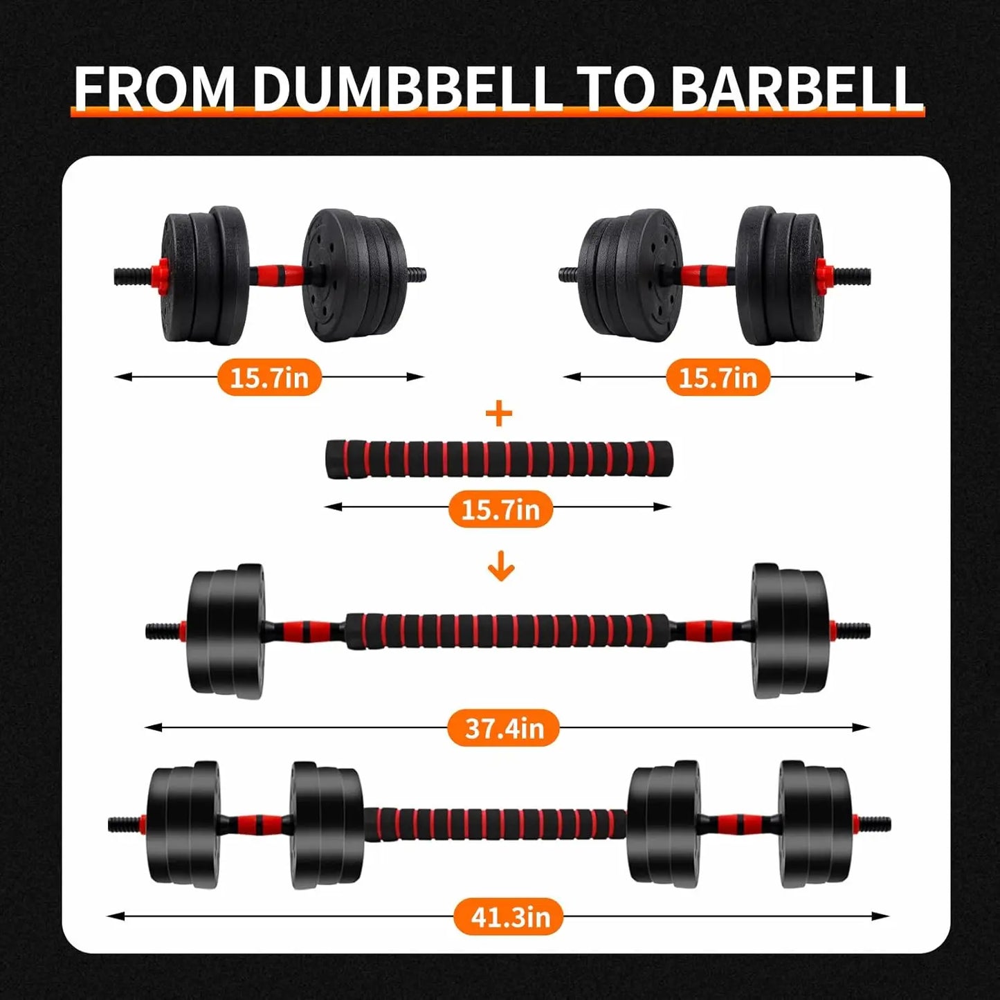 Aznolt adjustable dumbbell and barbell set with measurements for home fitness gym equipment