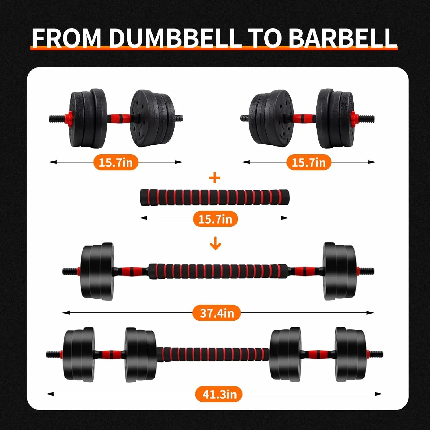 Aznolt adjustable dumbbell and barbell set with measurements for home fitness gym equipment