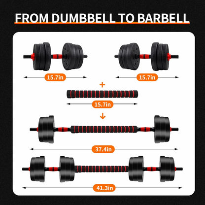 Aznolt adjustable dumbbell and barbell set with measurements for home fitness gym equipment