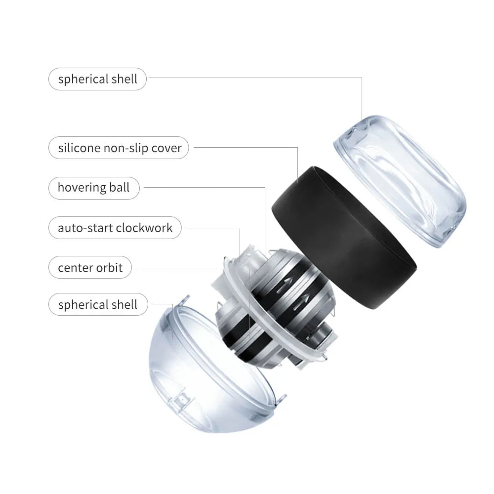 Exploded view of Aznolt auto-start gyroscopic wrist exerciser with labeled parts