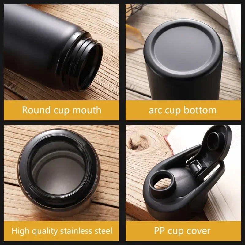 Aznolt stainless steel water bottle features: round mouth, arc bottom, durable PP lid, home fitness gear