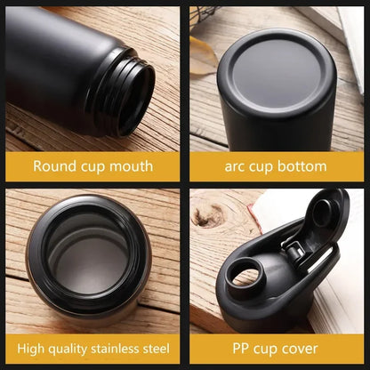 Aznolt stainless steel water bottle features: round mouth, arc bottom, durable PP lid, home fitness gear