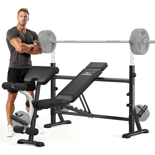 Aznolt® Adjustable Weight Bench with Rack – Home Gym Strength Trainer