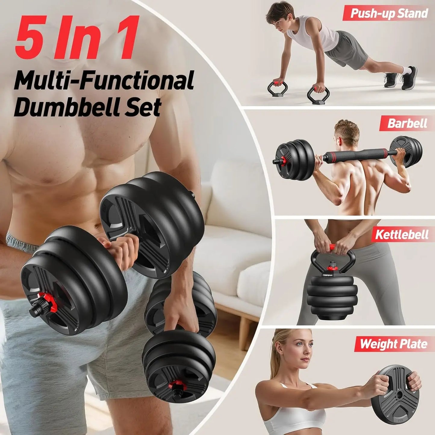 Aznolt® 5-in-1 Adjustable Dumbbell Set – 70 LB (35 LB Pair)