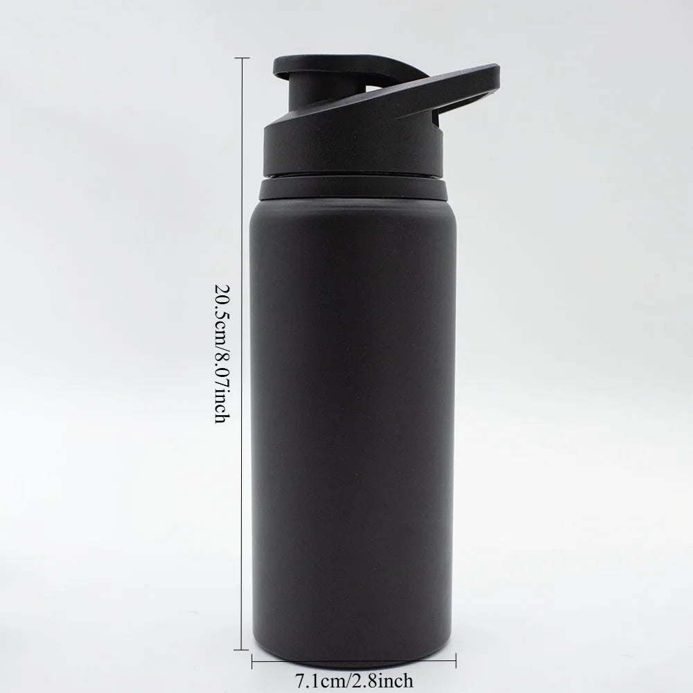 Black Aznolt home fitness water bottle with measurements, 20.5 cm tall, 7.1 cm wide