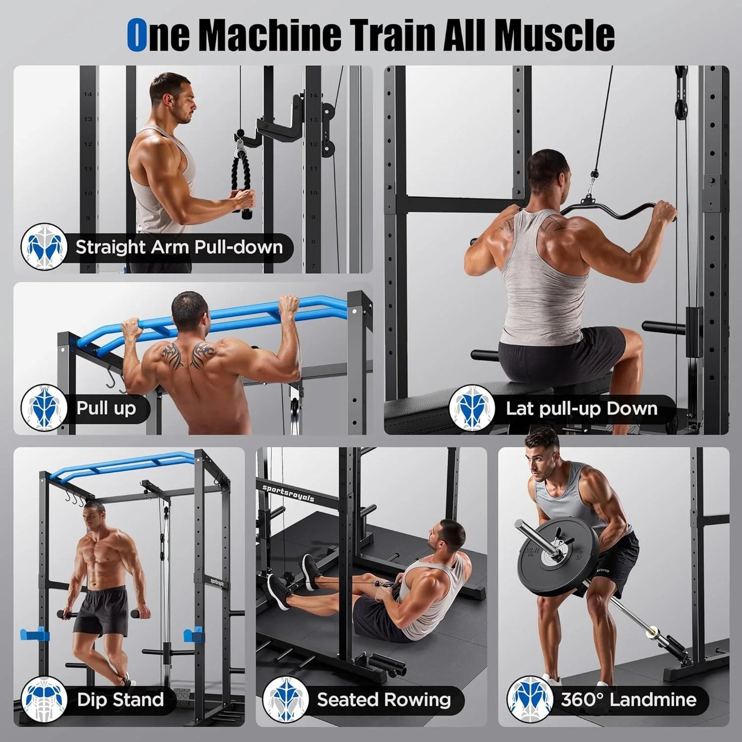 Aznolt® LAT Power Cage with Cable Crossover System – Home Gym Strength Trainer