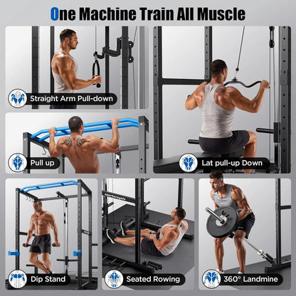 Aznolt® LAT Power Cage with Cable Crossover System – Home Gym Strength Trainer