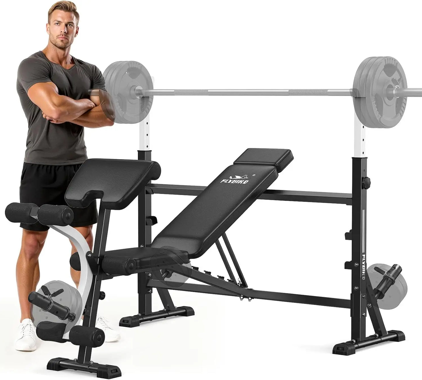 Aznolt® Adjustable Weight Bench with Rack – Home Gym Strength Trainer