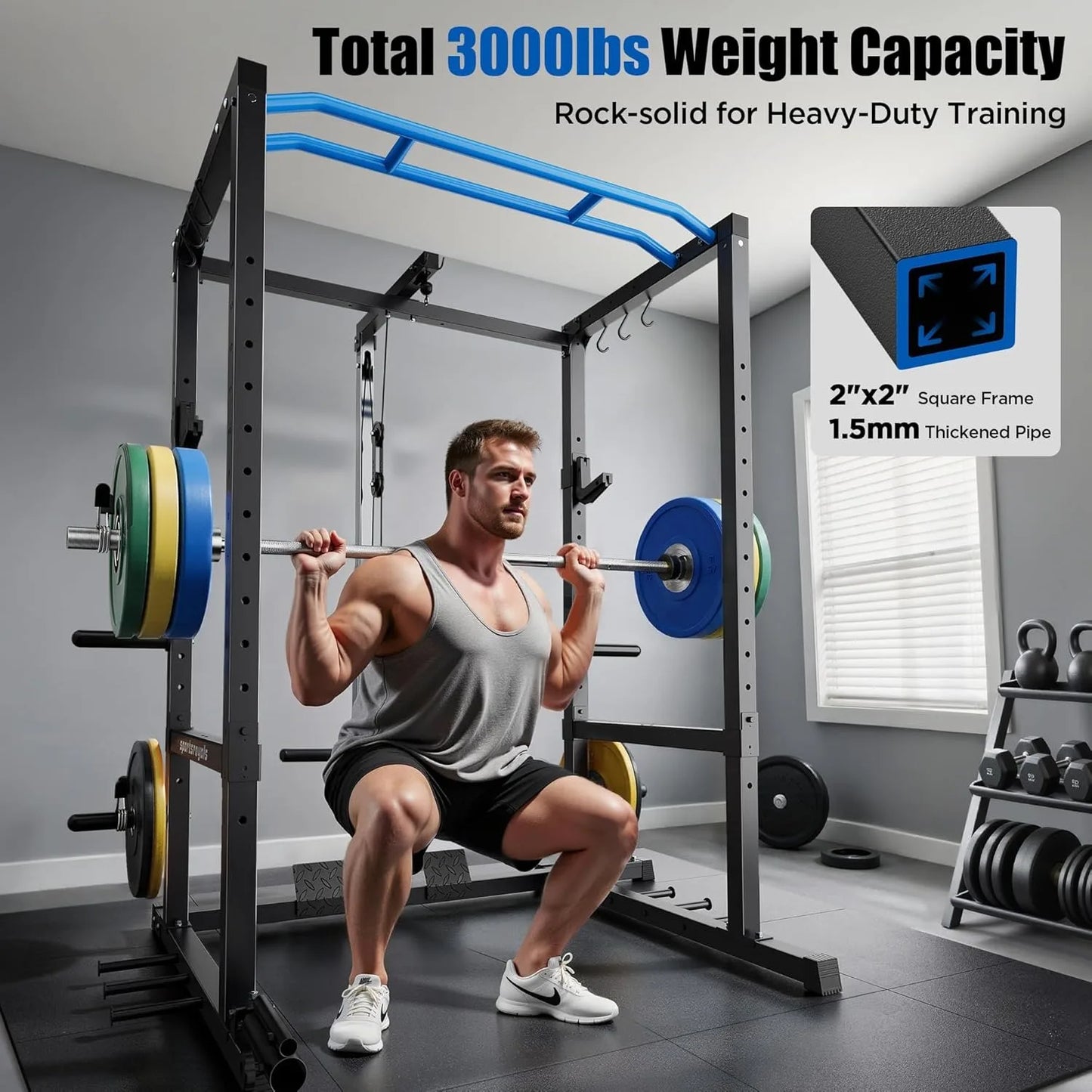 Aznolt® LAT Power Cage with Cable Crossover System – Home Gym Strength Trainer