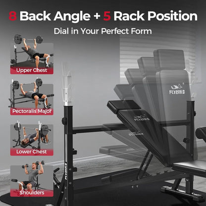 Aznolt® Adjustable Weight Bench with Rack – Home Gym Strength Trainer