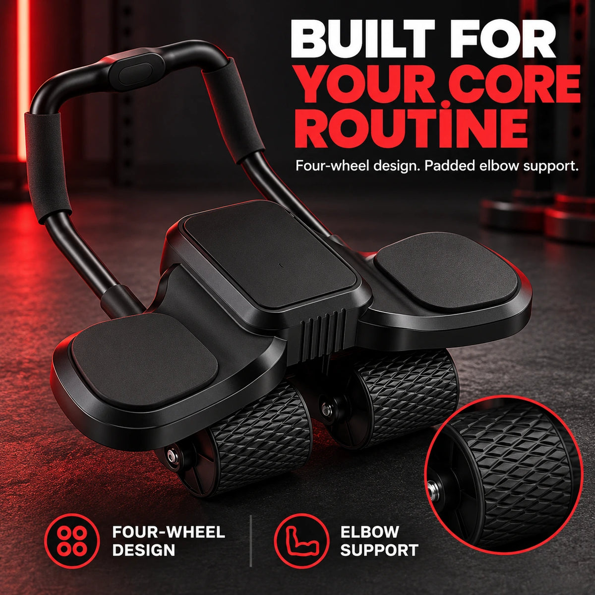 Aznolt Ab Roller four-wheel design and padded elbow supports