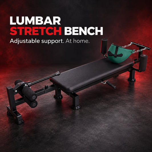 Aznolt lumbar stretching bench – adjustable black bench with padded supports and green sling